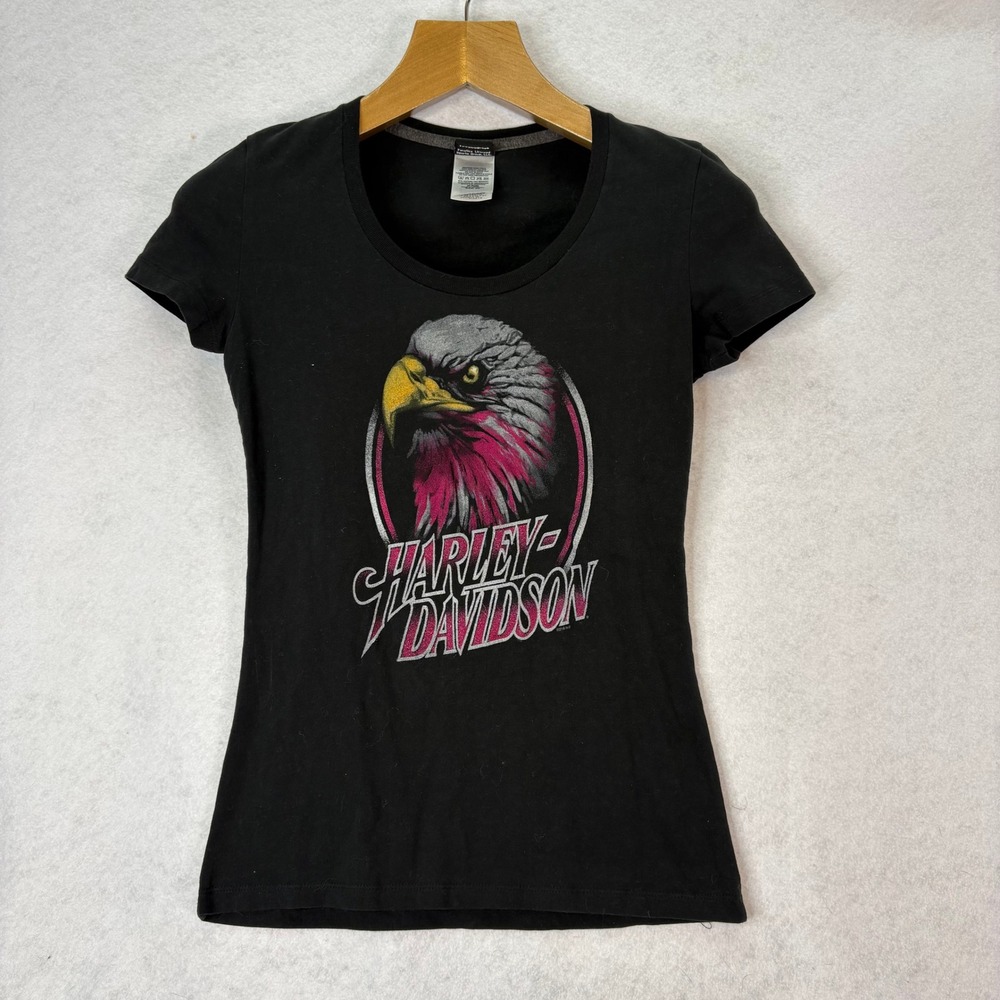 Harley-Davidson Black Eagle Graphic Scoop Neck‎ T-Shirt Womens XS Biker Core